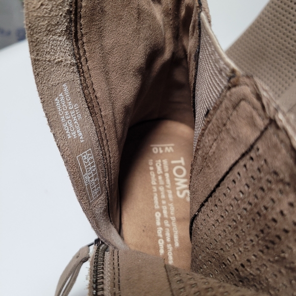 Toms Taupe Peep Toe Chunky Heel Booties - Picture 3 of 5